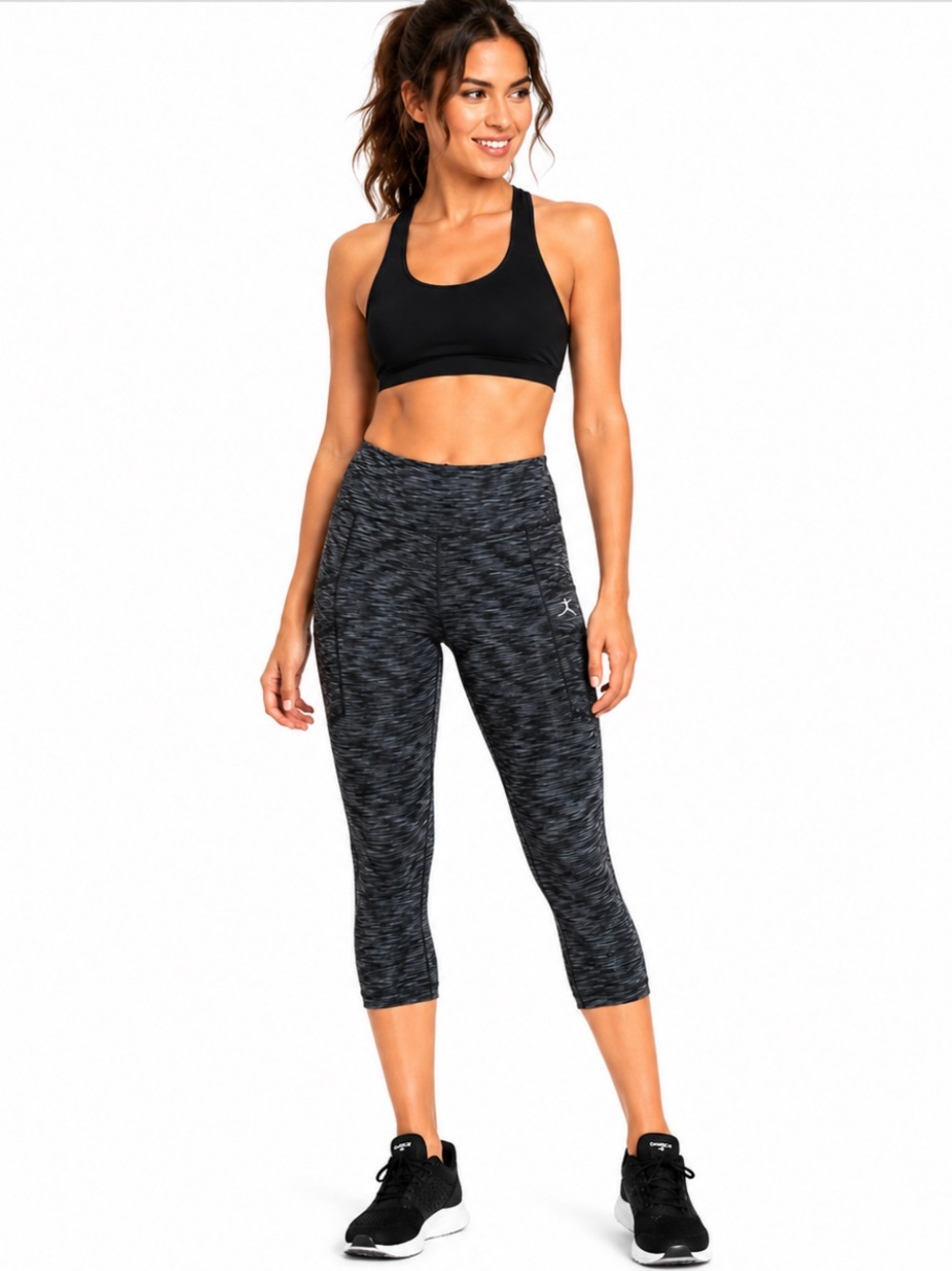 Danskin Space-Dye Capri Leggings Pockets Cropped Athletic Gray Black M (8–10)